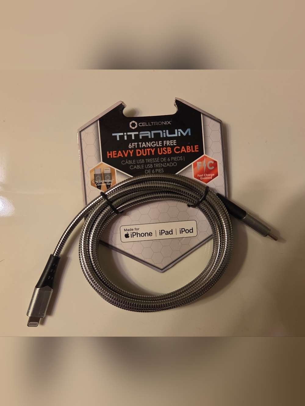 Celltronix Titanium 6ft USB-C to Lightning Cable Heavy Duty MFi Apple Fast Charg